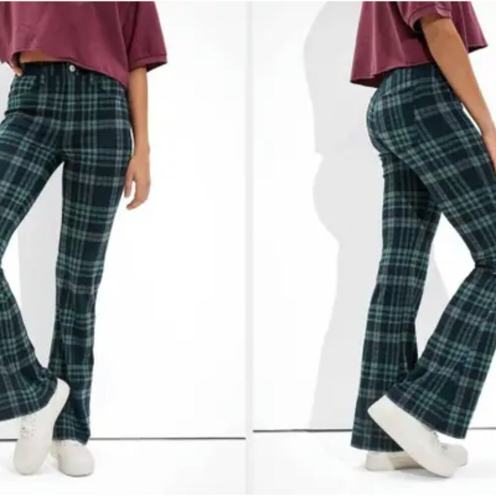 American Eagle Super high-waisted Plaid Flare Pants Size 4 Long NWT